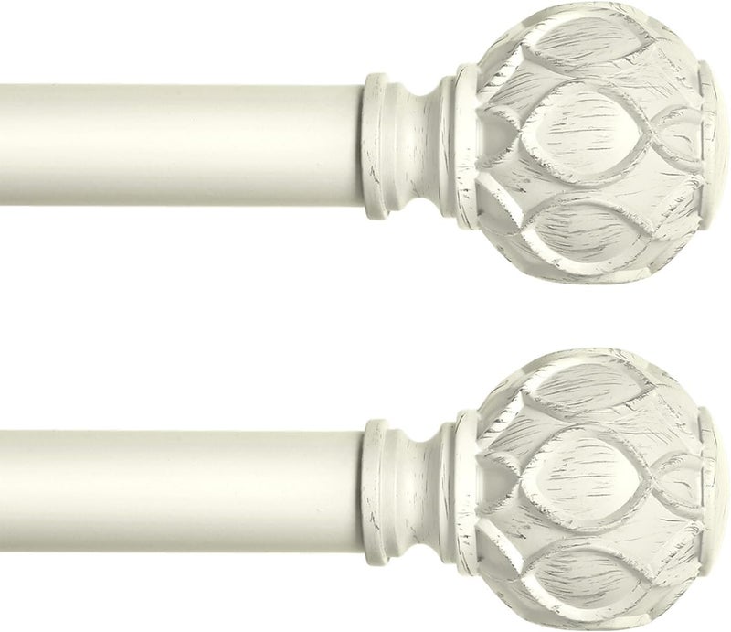 TANGWIN White Farmhouse Curtain Rods for Windows:Heavy Duty Adjustable Curtain Rod for Bedroom Living Room,Boho Decorative Rustic Drapery Rods with Vintage Coastal Finials,Antique White 2 Pack 18-45" - Image 1